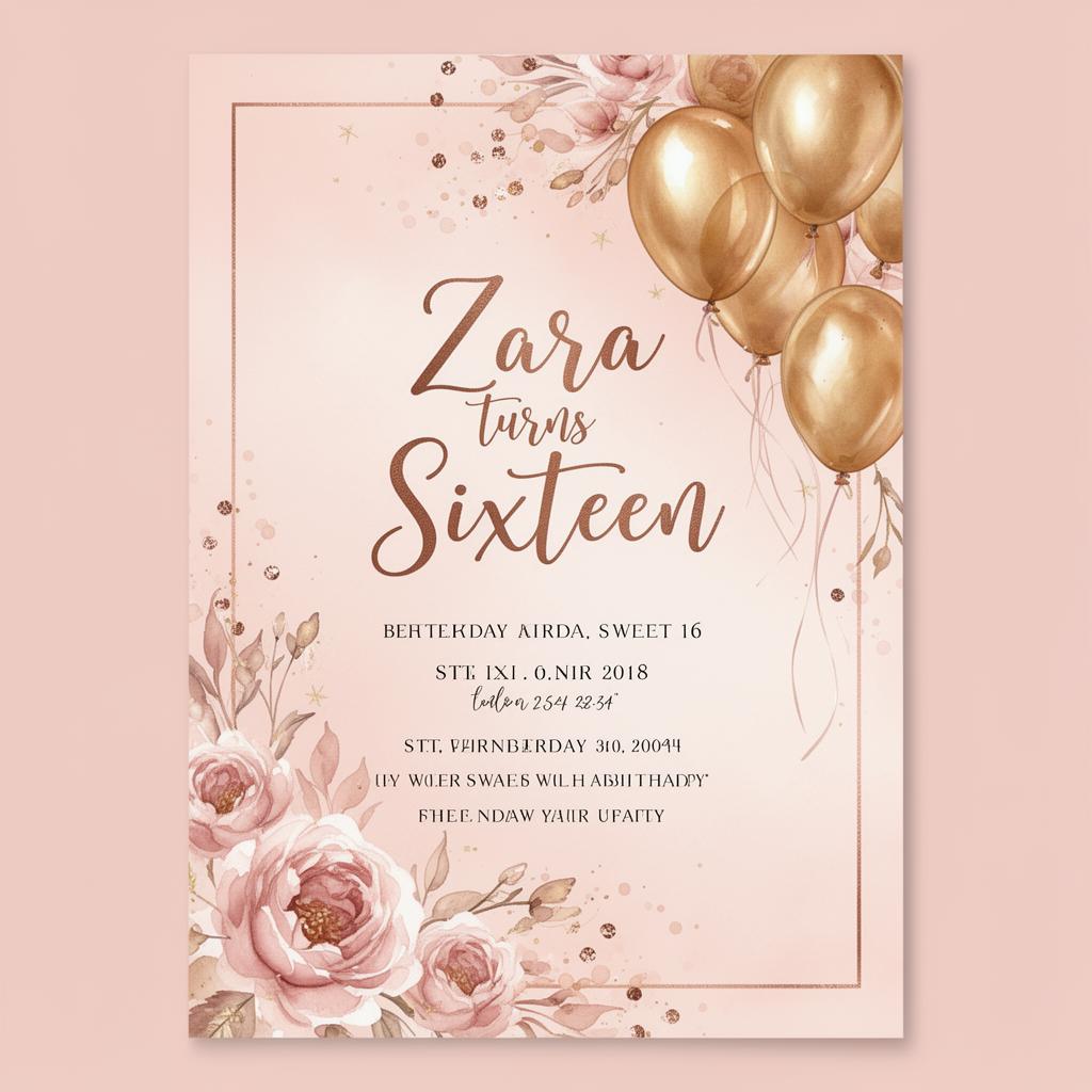 Blush & Balloons — Birthdays · Sweet 16 / 21st invitation template
